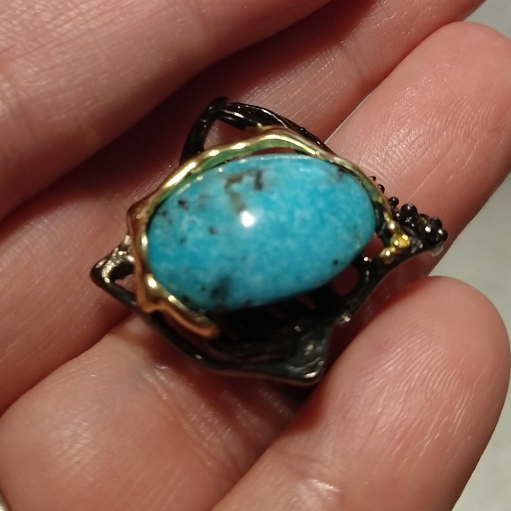 Natural genuine Arizona turquoise art ring - Picture 3 of 8